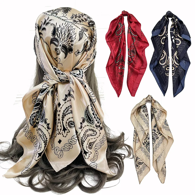 

2021 Fashion Silk Scarf Women Neck Wraps Large Square Hijab Scarves Foulard Bandana Printed cashews Shawls Headband cache cou