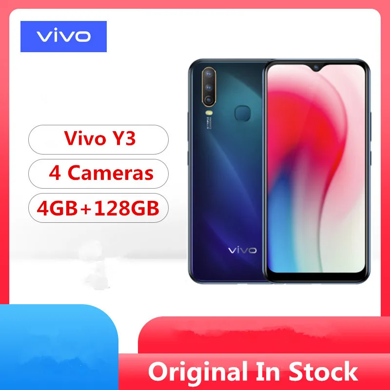 Мобильный телефон vivo Y3, 5000 мА/ч, 4 Гб ram, 128 ГБ rom, четыре ядра, 6,35 дюйма, с Каплевидным экраном, 16 Мп+ 13 МП, мобильные телефоны