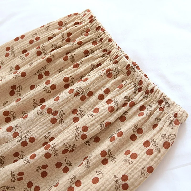 

2021 Spring and Summer Cotton Crepe Pajamas Women's Cardigan Long-sleeved Casual Plus Size Gauze Home Service Suit