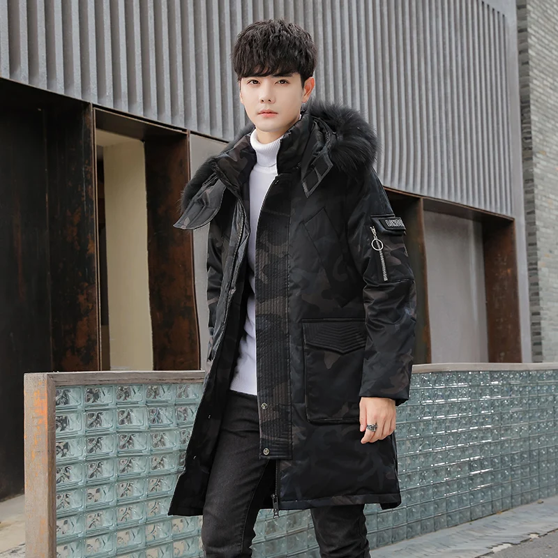 

White Duck Down Winter Jacket Men Parka Long Thick Warm Fur Collar Windproof Padded Male Puffer Coats Windbreakers Dropshipping
