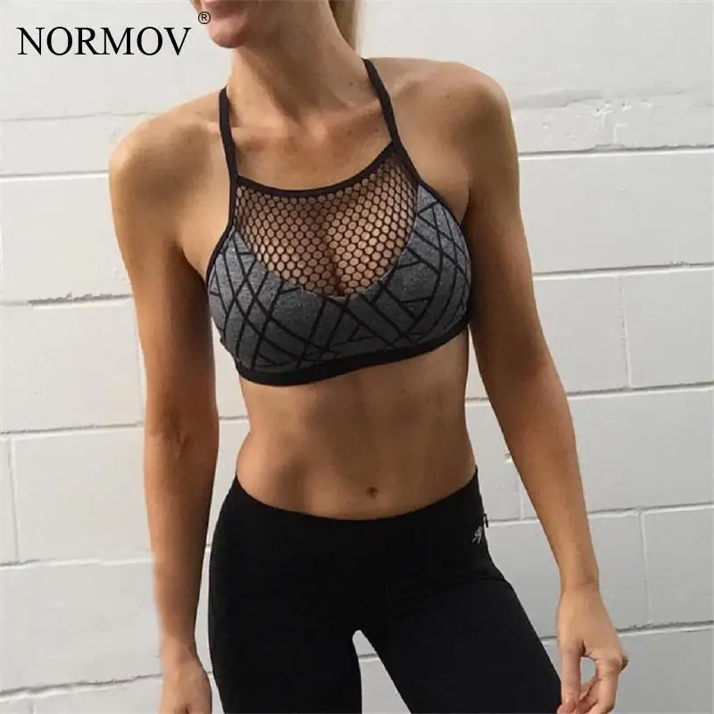 

NORMOV Women Fitness Bras Mesh Sports Seamless Push Up Bras Gym Tank Tops Running High Impact Active Wear Female