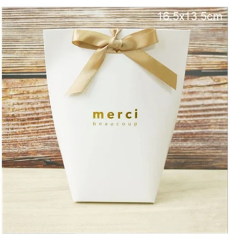 Merci16.5x13.5cm 5 шт. высококлассные черно-белые бронзовые "Merci" Сумки для конфет французские спасибо Свадебные сувениры Подарочная коробка посылка на день рождения - Цвет: Merci16.5x13.5cm