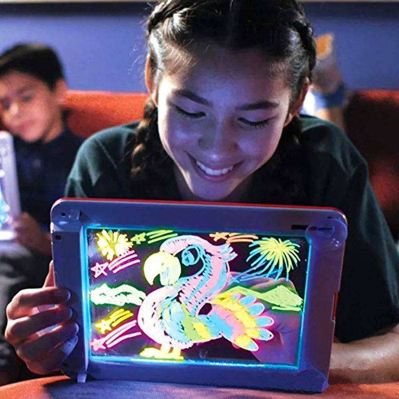 Bloc de dibujo LED 3D para niños, conjunto de portapapeles de arte creativo, tablero mágico con bolígrafo, tablero de escritura LED, regalo para niños