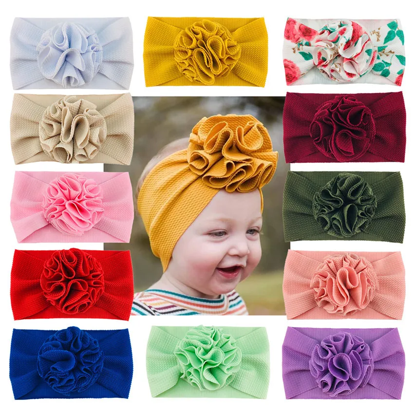 

Yundfly New Elastic Wide Toddler Flower Knotted Headwrap Baby Girls Corn Kernels Blossom Headband Children Big Flower Hairband