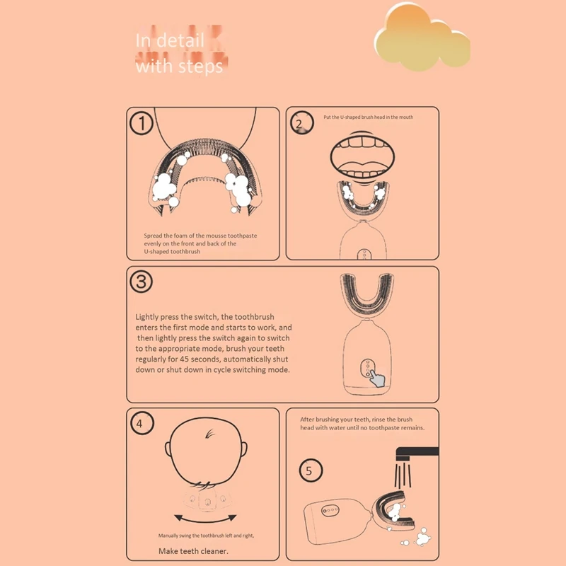 

Children's 360 Degree Electric Toothbrush USB Rechargeable Waterproof U-Shaped Children's Silicone Toothbrush