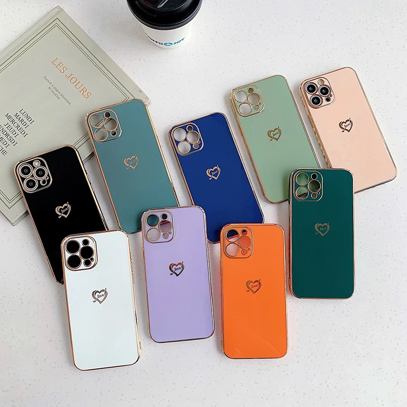 

Luxury Plating Love Heart Letter Phone Case For iPhone 11 12 Pro Max 7 8 Plus X XR XS Max Bumper Shockproof Back Cover