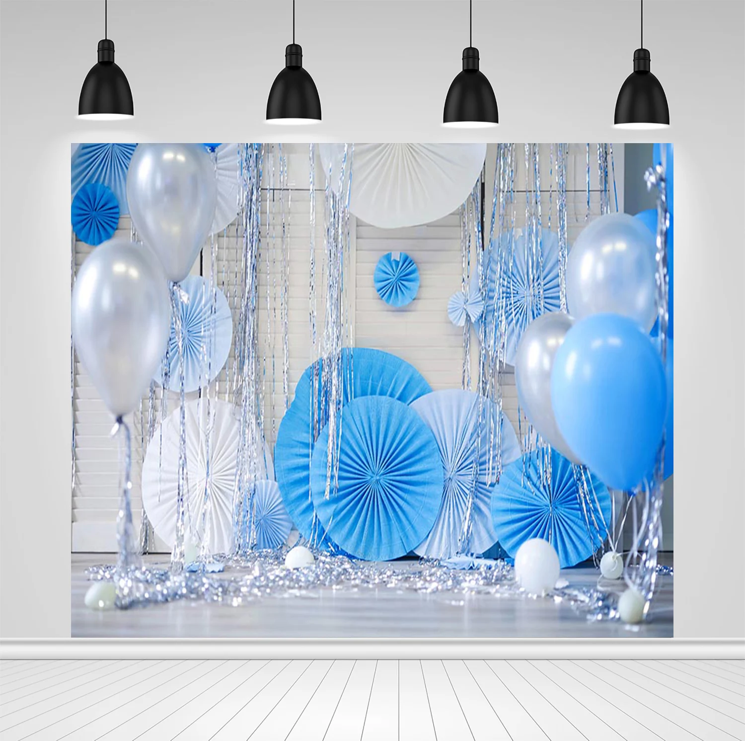 

Scopiso Boy Birthday Party Photography Background Blue Paper Flower Balloons Baby Portrait Backdrop Photo Studio Photocall Props