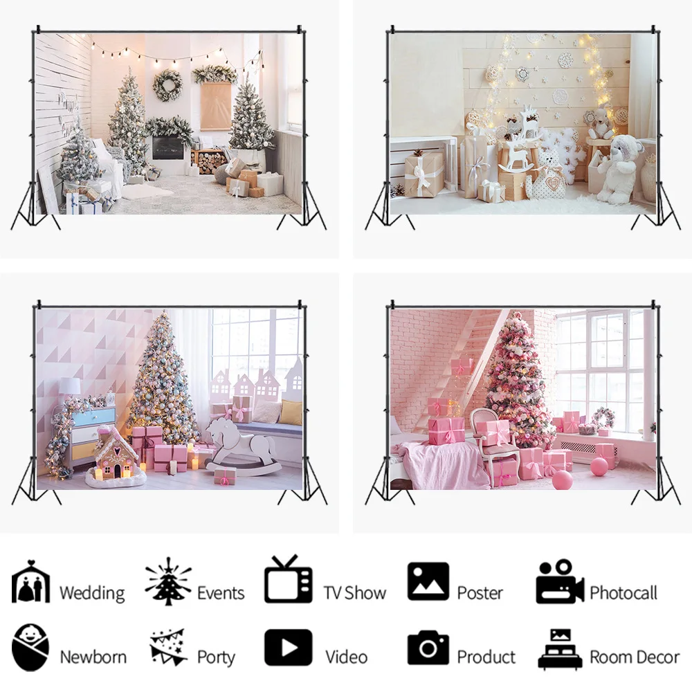 Tel&oacute;n de fondo para fotograf&iacute;a de invierno y Navidad, 80x120cm, regalos de &aacute;rbol de Navidad rosa, tel&oacute;n de fondo para fiesta, accesorios de fotograf&iacute;a para ni&ntilde;os-1