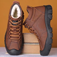 mens plush leather boots padded non slip sole winter shoes mens pu designer sports shoes outdoor high top mens ankle boots