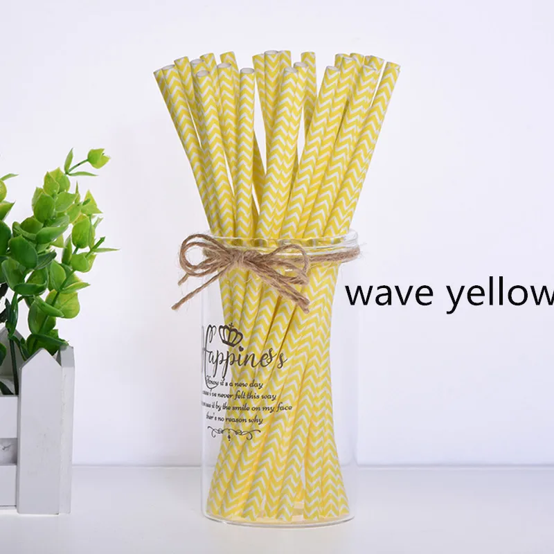 wave yellow 25 шт., вечерние, экологически чистые бумажные соломинки для детей, для свадьбы, дня рождения, пикника, вечерние, декоративные, с мультяшным автомобилем, Коктейльные, вечерние соломинки - Цвет: wave yellow