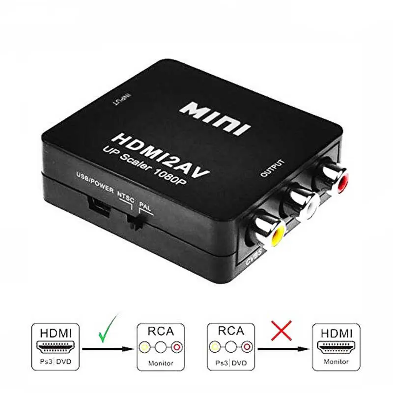 HDMI-совместимый с VGA-RCA AV HD 1080P Композитный адаптер преобразователь аудио 2AV CVBS