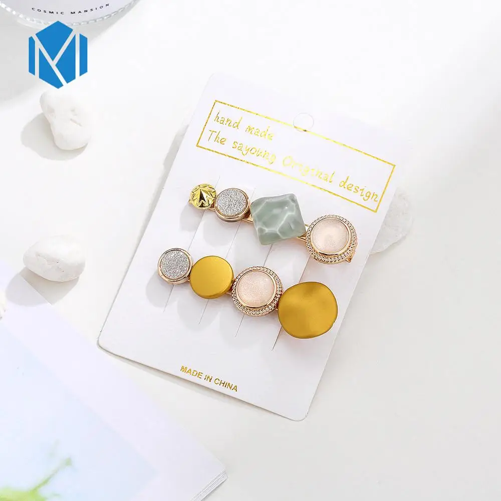 2pcs yellow green M MISM INS Круглый корейский Кристалл Сплав заколки для волос Макарон цвет заколки BB шпильки Заколки для женщин обувь девочек аксессуары для волос - Цвет: 2pcs yellow green