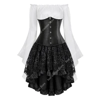 underbust corset steampunk bustier dress pirate blouse women corset off shoulder plus size black corset dress with skirt