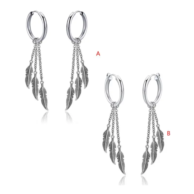 

New Retro Fringed Chain Earrings Men Women Earrings Ear Buckle Leaf Pendant Earring Jewelry