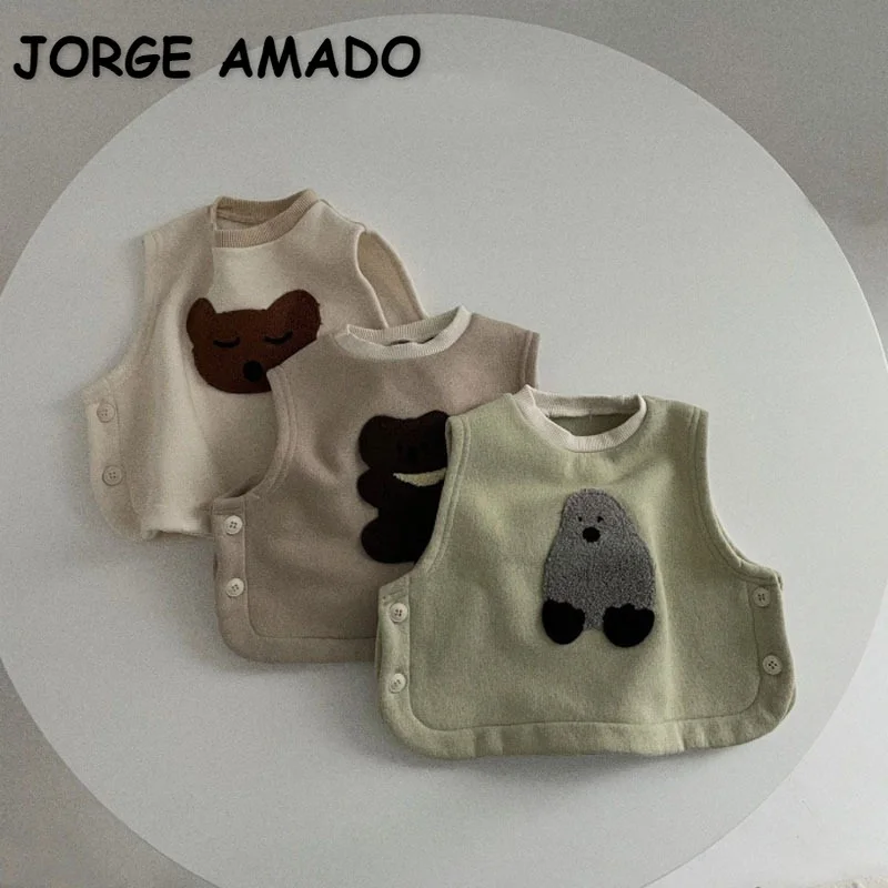 

2021 Korean Style New Winter Girls Boys Waistcoat Cartoon Animals Sleeveless Pullover FleeceThick Vest Kids Cute Coat E3280