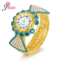 hot sale beautiful colorful cubic zircon handmade bling quartz real watch bracelets fashion bangles jewelry for female women