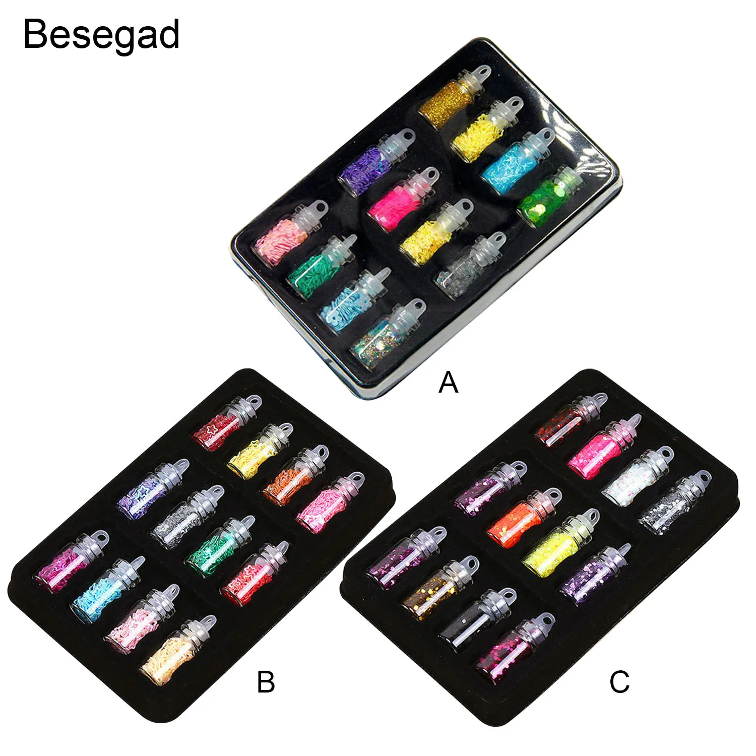 Besegad 12 бутылок для ногтей искусство блёстки стряхивающиеся блестки изготовления