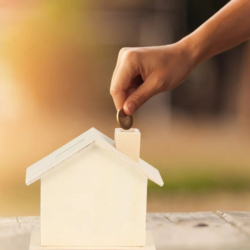 

Children Baby Handmade DIY Baipi Wooden Coin House Piggy Bank Chalet Save money Base Art Decor Toy Collectible Ornament