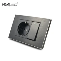 11872mm 1 gang switch and eu wall socket wallpad l3 black aluminum panel 1 gang on off light switch and german outlet