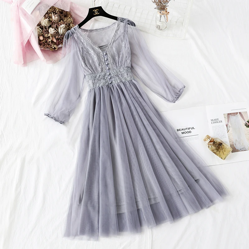 Весна-лето 2020 новое женское платье с v-образным вырезом и пышными рукавами