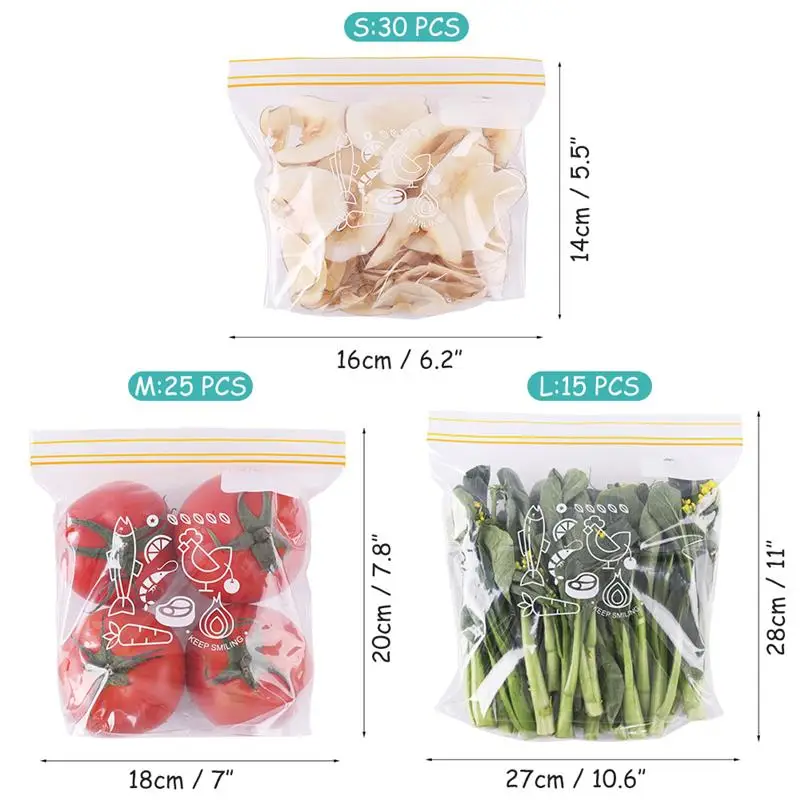 

30Pcs Leakproof Food Bag Reusable Food Snacks Bag Sealed Ziplock Bag Freezer Preservation Multiple Purposes Kitchen Organizer