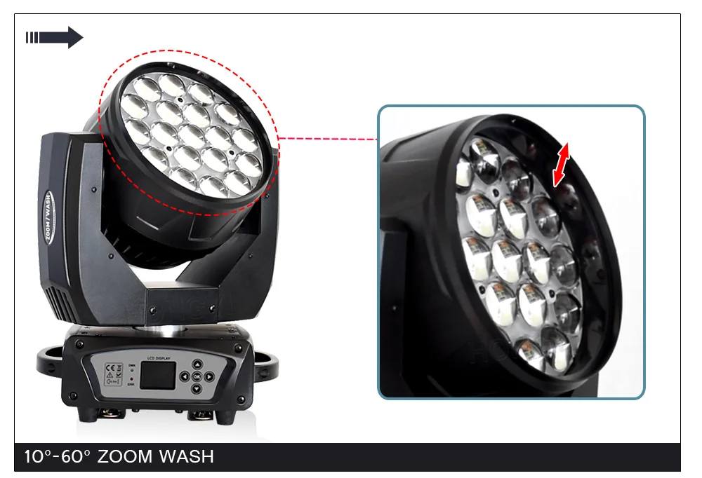 19*12 Вт Led RGBW мыть/зум свет 16 каналов DMX512 движущийся головной свет профессиональное освещение сцены и DJ/вечерние/сценический эффект освещения