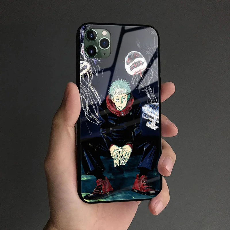 yuji itadori jujutsu kaisen anime glass soft silicone phone case for iphone se 6 7 8 plus x xr xs 11 12 mini pro max cover shell free global shipping