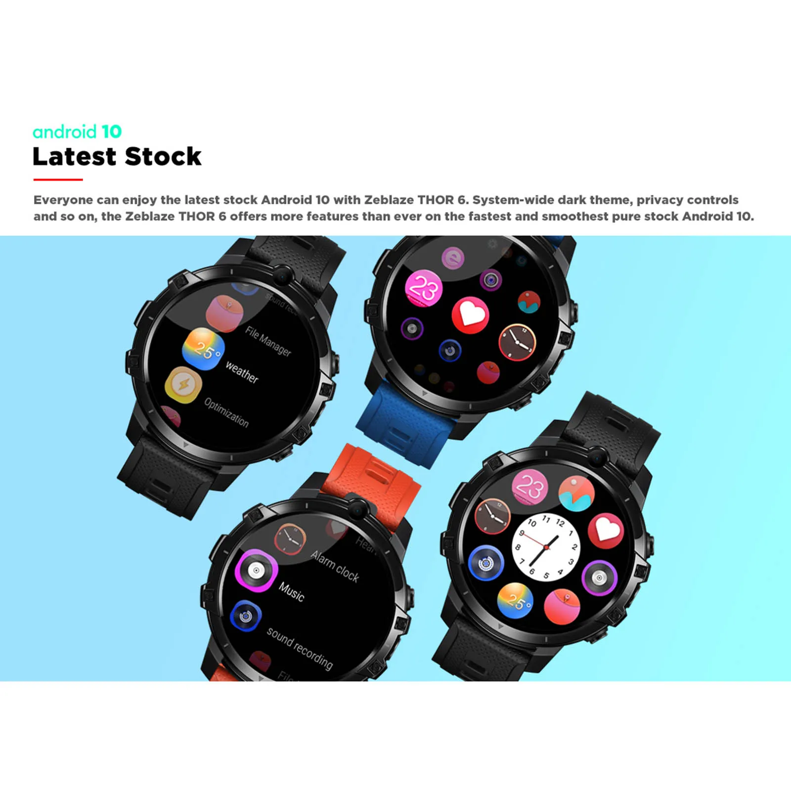 2020 New Zeblaze THOR 6 Smart Watch Men Helio P22 Octa Core Processor 4GB+64GB Android 10.0 Face ID 4G LTE GPS WiFi Smartwatch |