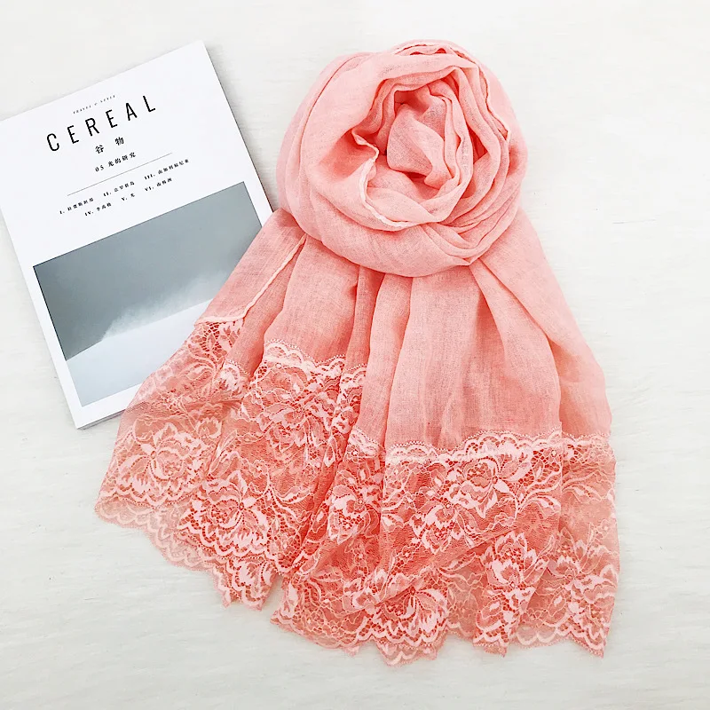 

Transparent Lace Pashimina Flowers Tippet Cotton and Linen Scarf Sunscreen Scarves Shawl Sea Beach Towel Muslim Headscarf
