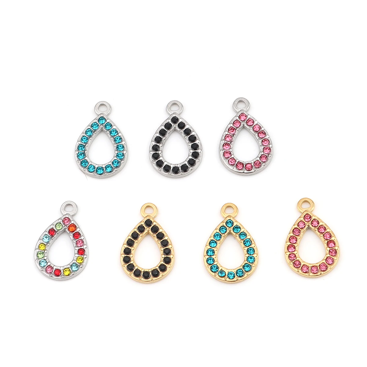 

2 PCs 304 Stainless Steel Water Drop Style Pendant For Jewelry DIY Gold Color Clear Rhinestone 18mm x 12mm