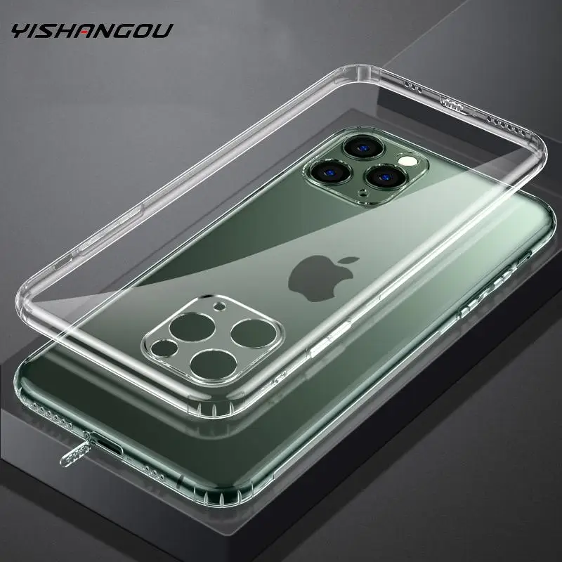 Противоударный прозрачный силиконовый чехол для iPhone 12 11 Pro тонкий объектива