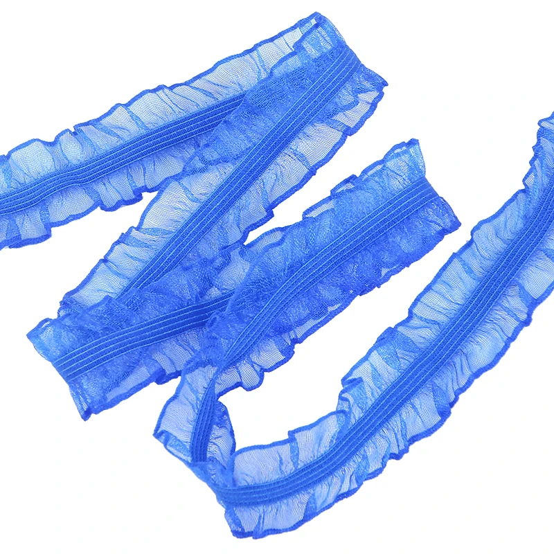 Эластичная плиссированная кружевная лента из гипюра фиолетовая синяя зеленая