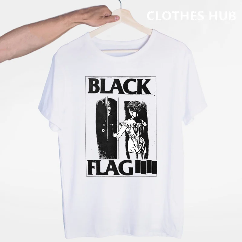 Черная футболка с изображением флага панк рок группы Henry Rollins круглым вырезом и