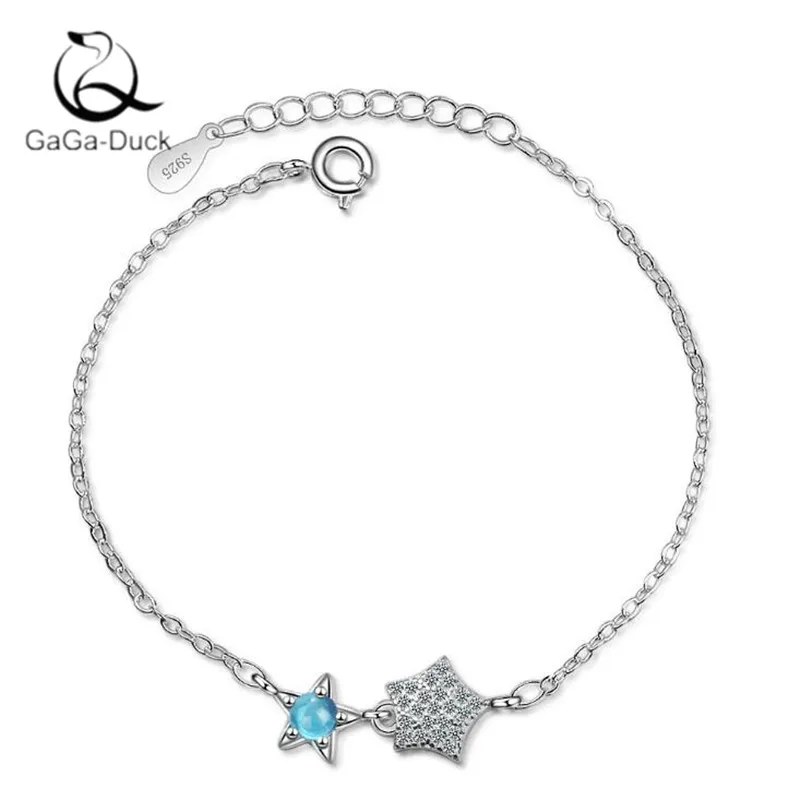 Женский браслет из серебра 925 пробы с двойными звездами|Гибкие и жесткие