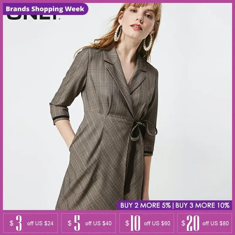 Только женское платье в клетку с поясом на шнуровке | 119307634|Женские платья|