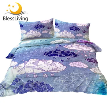 BlessLiving Cloud Bedding Set Queen Size Diamond Rain Comforter Cover Geometric Watercolor Bedclothes Cozy Purple Bedlinen Set 1