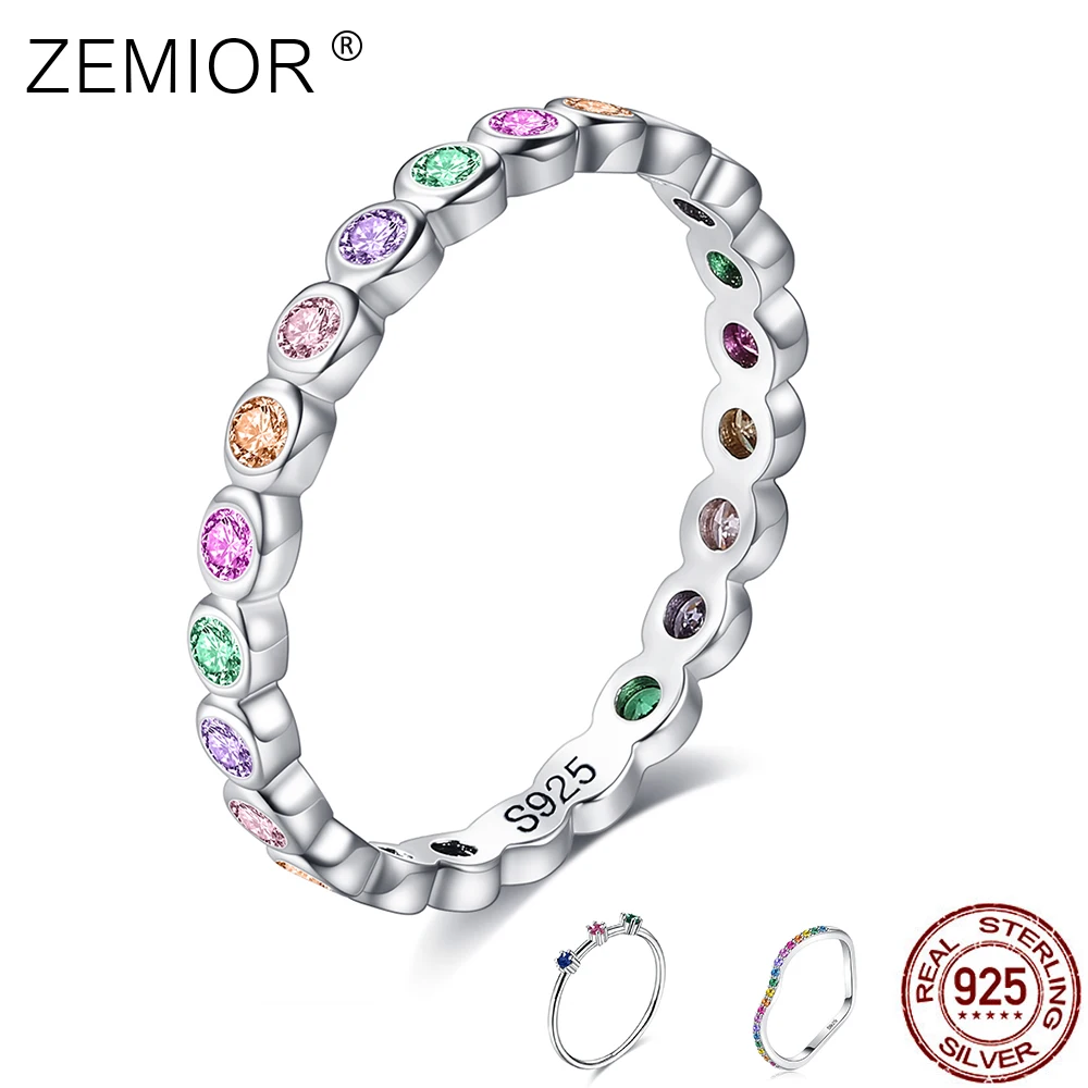ZEMIOR стерлингового серебра 925 кольца Романтический Радуга Цвет кубического