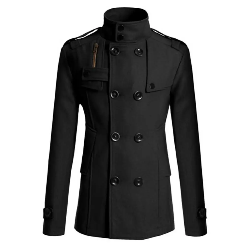 Ele-choices M-3XL Men Autumn&Winter Long Sleeve Lapel Collar Double-breasted Pockets Woolen Slim Trench Coat for Daily Work