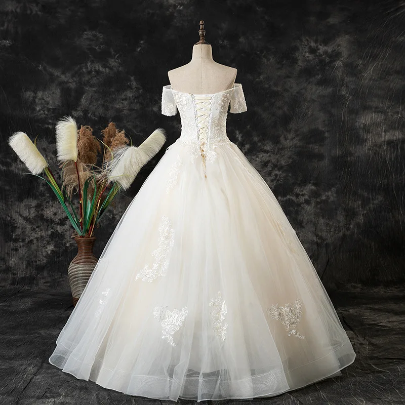 

Vestido De Noiva 2020 Gryffon Sexy V-neck Real Photo Boat Neck Lace Up Ball Gown Princess Luxury Wedding Dresses Robe De Mariee