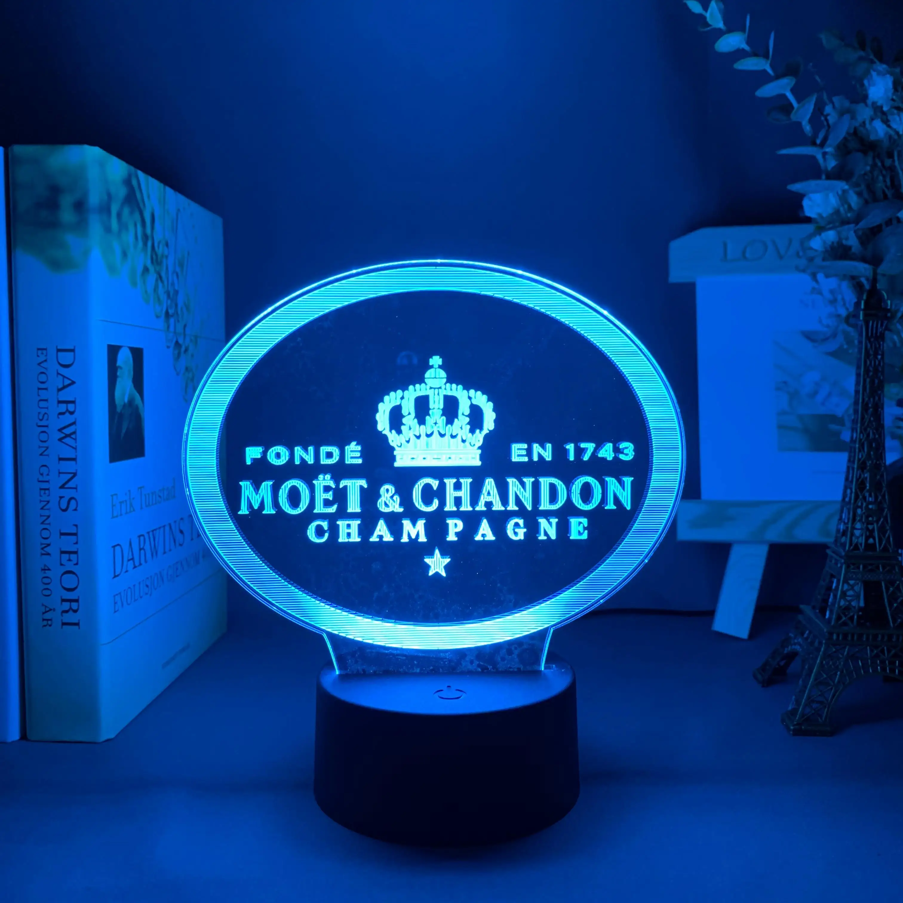 

3D LED Battery Powered LED Night Light Moet & Chandon Nightlight for Bar Room Decor Table Lamp Color Changing