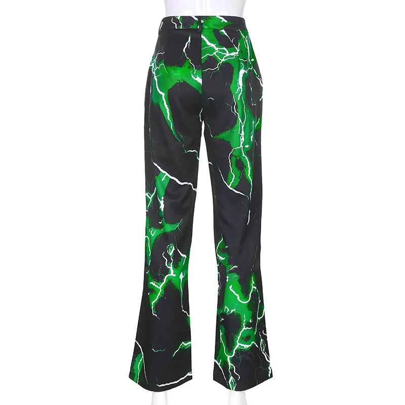

XUXI Spring Autumn 2021 Women Trousers Cool Printing High-rise Straight-leg Pants Streetwear Fashion Loose E521