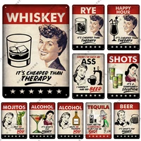 vintage rye ass beer mojito metal poster cocktail whiskey wine wall art retro man cave tin plaque sign bar club kitchen decor