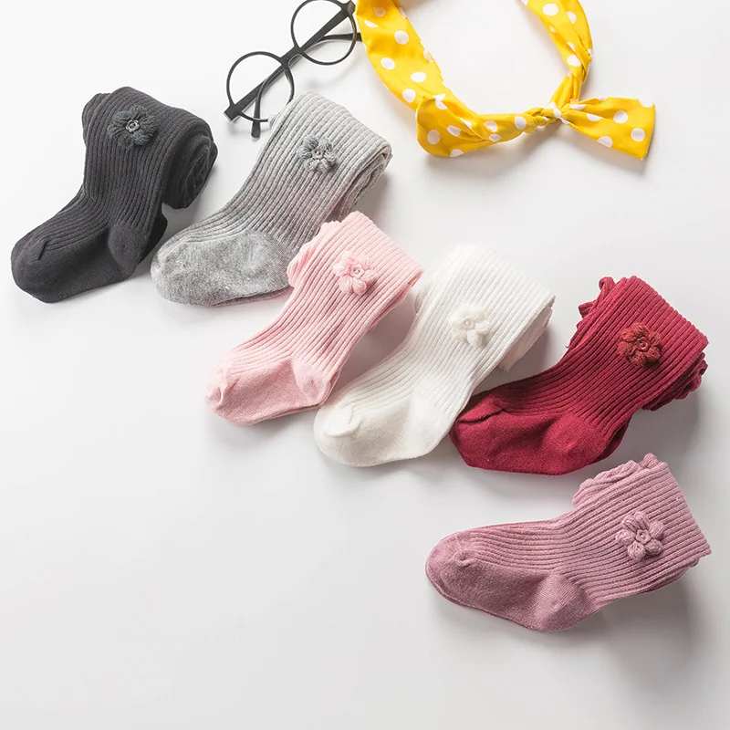Весна осень новые детские колготки мягкие хлопковые носки вязаные для девочек