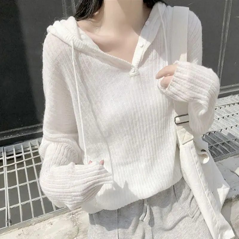 

Women's sweater hooded Knit jacket spring autumn ice silk thin section 2021 cute gentle wind long sleeve bottoming shirt