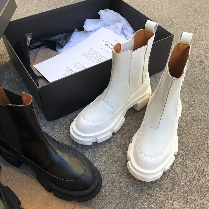 

Brand Women's Shoes Chelsea Round Toe Boots Boots-women Fashion Ankle Lolita Rubber 2022 Med Rock Hoof Heels Lace-Up