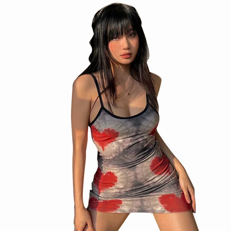 

Cocktail dress 2021 women's sun skirt fashion sexy print casual close-fitting short suspender dress women's clothing
