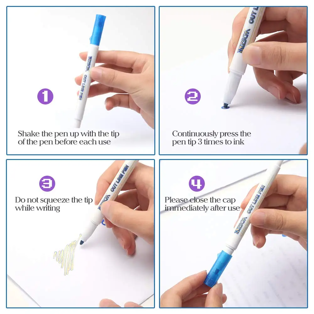 8 цветов супер сквигклюз контур металлический маркер Золотая двойная линия