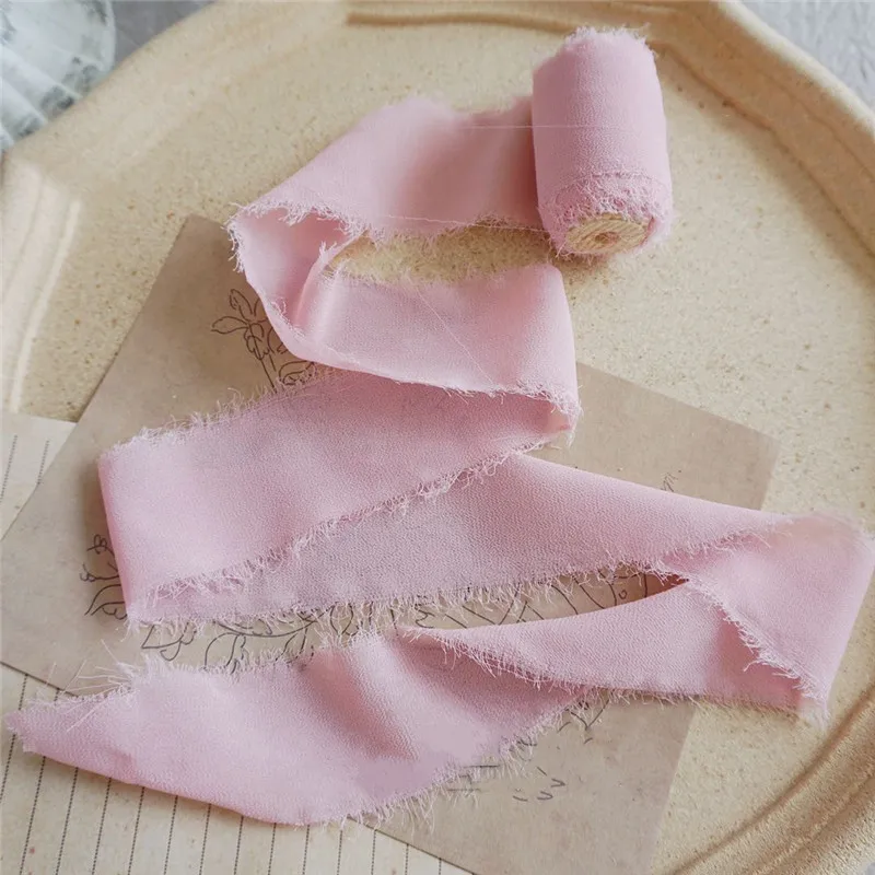 Шифоновая шелковая НЕОБРАБОТАННАЯ лента с краями и катушкой 1 5 ''x 6 ярдов