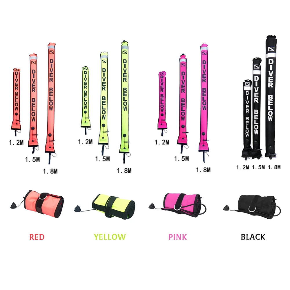 

Kayak 1.8m Inflatable Buoy Diving Surface Signal Tube Scuba Marker Buoy Colorful Visible Marker Scuba Accessories
