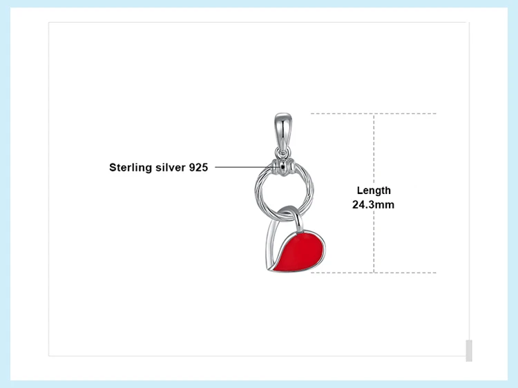 JewelryPalace, 925 пробы, серебряная, Красная эмаль, полое сердце, болтается, круг, подвеска, цепь не входит в комплект